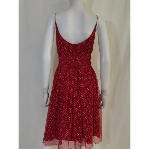 Anna Sui Women's Dress Polka Dot Fit & Flare Red White Fitted Waist Zip Size 4